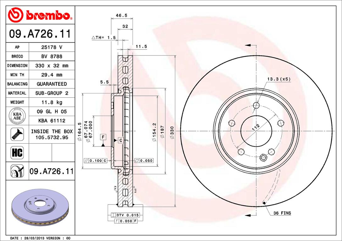 Mercedes Brembo Disc Brake Rotor - Front (330mm) 210421261264